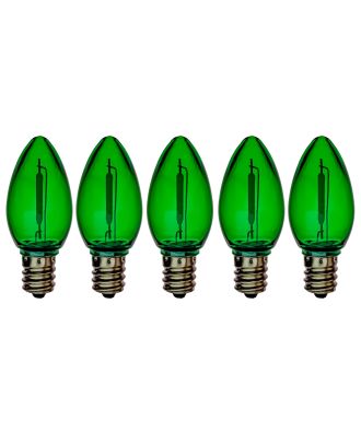C7 transparent GREEN smooth finish LED bulb pack of 5
