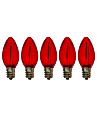 C7 transparent RED smooth finish LED bulb pack of 5
