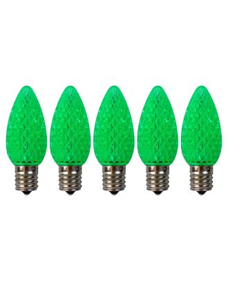 5 pack of Green C9 LED replacement bulbs